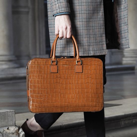 Small Mount Street Bag in Deep Shine Vintage Tan Croc from Aspinal of London