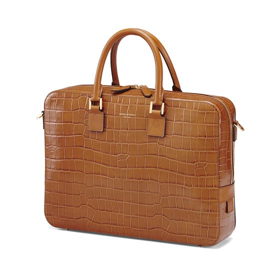 Small Mount Street Bag in Deep Shine Vintage Tan Croc from Aspinal of London