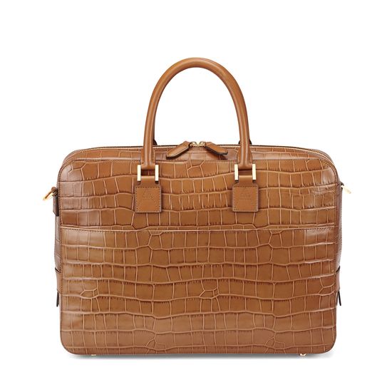 Small Mount Street Bag in Deep Shine Vintage Tan Croc from Aspinal of London