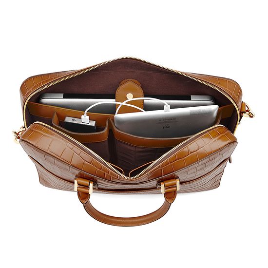 Small Mount Street Bag in Deep Shine Vintage Tan Croc from Aspinal of London