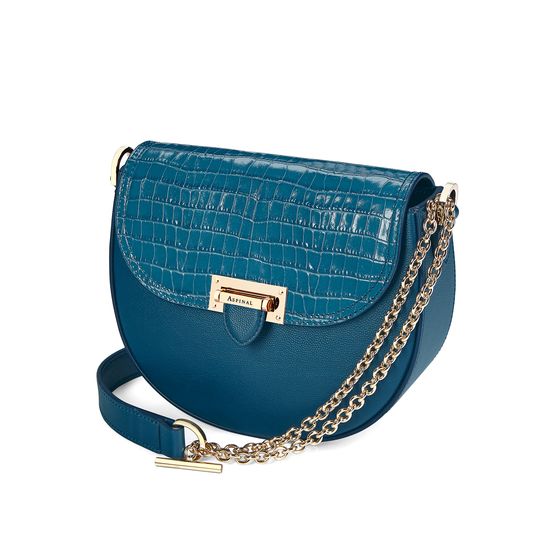 Portobello Bag in Topaz Kaviar & Deep Shine Small Croc from Aspinal of London
