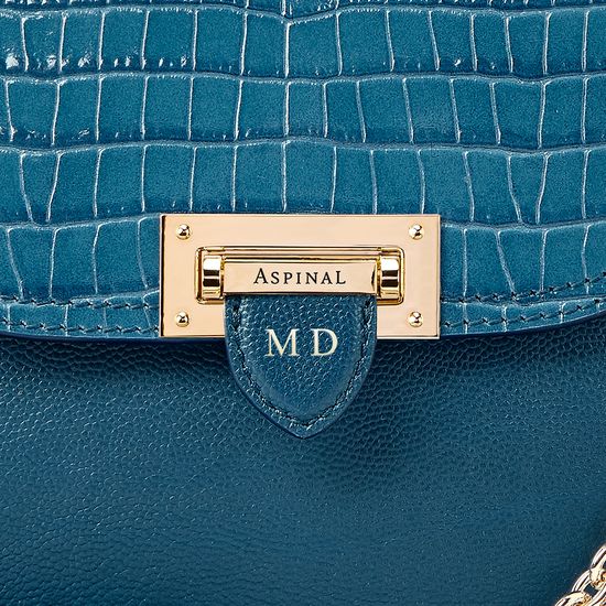 Portobello Bag in Topaz Kaviar & Deep Shine Small Croc from Aspinal of London