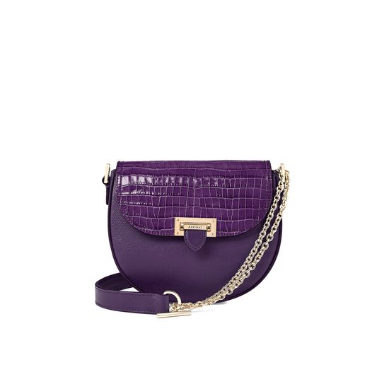 Portobello Bag in Amethyst Kaviar & Deep Shine Small Croc from Aspinal of London