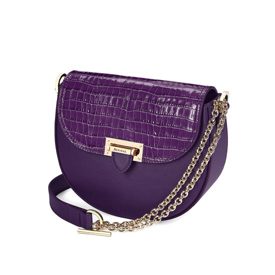 Portobello Bag in Amethyst Kaviar & Deep Shine Small Croc from Aspinal of London
