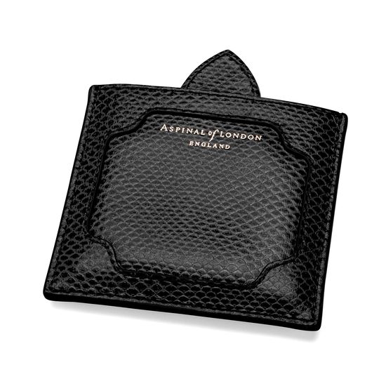 Marylebone Compact Mirror in Jet Black Lizard from Aspinal of London