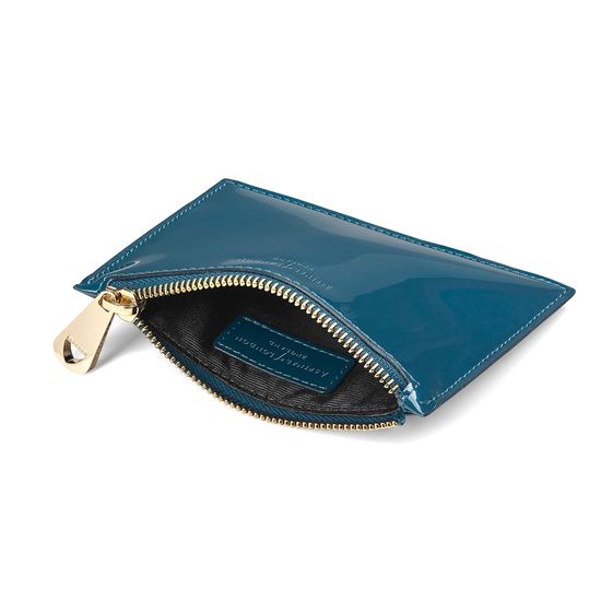 Small Essential Flat Pouch in Peacock Pearl Patent from Aspinal of London