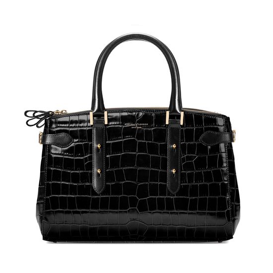 Brook Street Bag in Black Croc with Gold Hardware from Aspinal of London