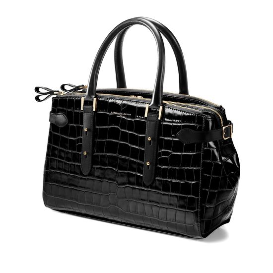 Brook Street Bag in Black Croc with Gold Hardware from Aspinal of London