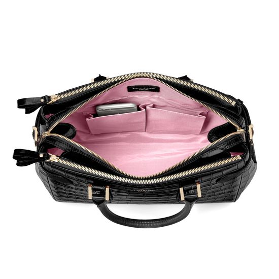 Brook Street Bag in Black Croc with Gold Hardware from Aspinal of London