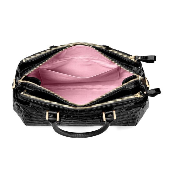 Brook Street Bag in Black Croc with Gold Hardware from Aspinal of London