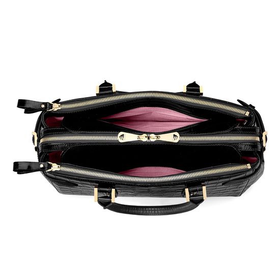 Brook Street Bag in Black Croc with Gold Hardware from Aspinal of London