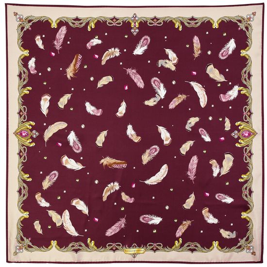 Aspinal Feather Silk Scarf in Burgundy from Aspinal of London