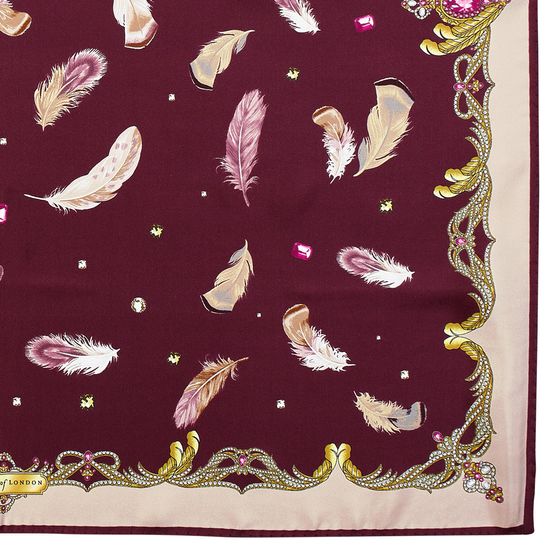 Aspinal Feather Silk Scarf in Burgundy from Aspinal of London