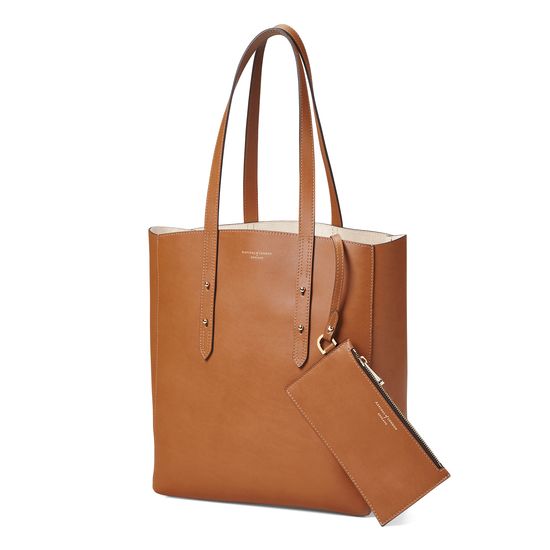 Essential Tote in Smooth Natural Tan & Cream Suede from Aspinal of London