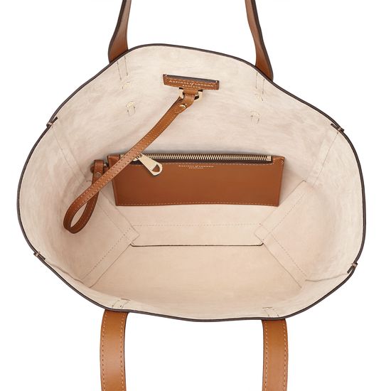 Essential Tote in Smooth Natural Tan & Cream Suede from Aspinal of London