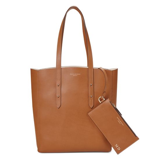Essential Tote in Smooth Natural Tan & Cream Suede from Aspinal of London