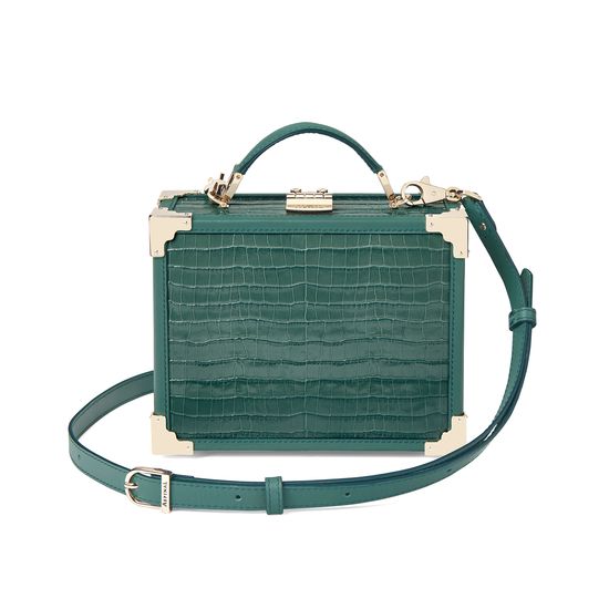 Mini Trunk Clutch in Deep Shine Sage Small Croc from Aspinal of London
