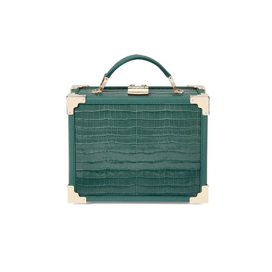 Mini Trunk Clutch in Deep Shine Sage Small Croc from Aspinal of London