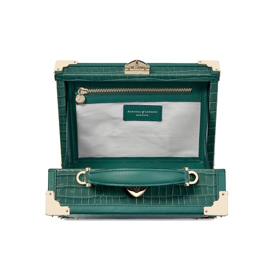 Mini Trunk Clutch in Deep Shine Sage Small Croc from Aspinal of London