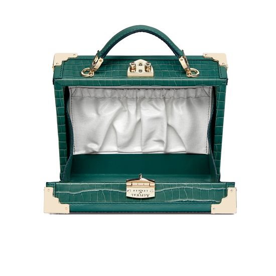 Mini Trunk Clutch in Deep Shine Sage Small Croc from Aspinal of London