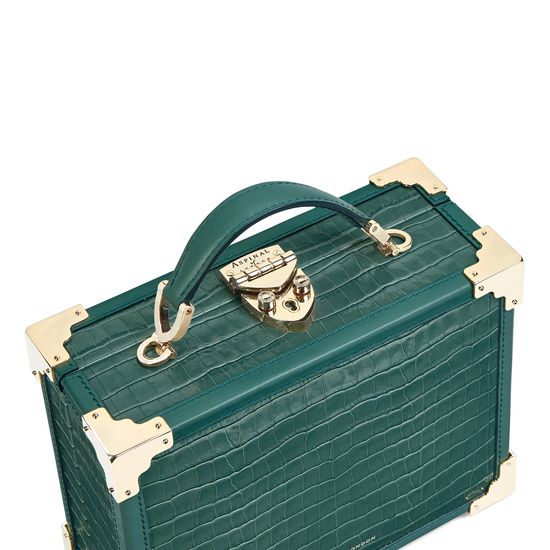Mini Trunk Clutch in Deep Shine Sage Small Croc from Aspinal of London