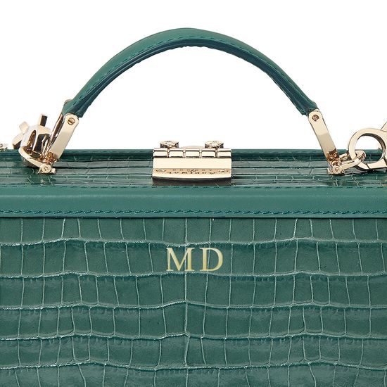 Mini Trunk Clutch in Deep Shine Sage Small Croc from Aspinal of London