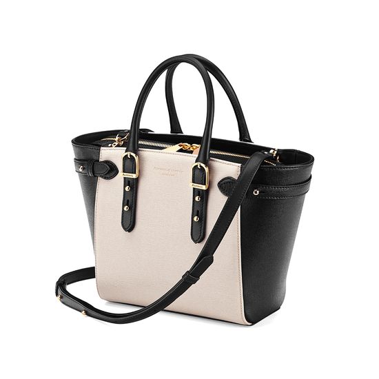 Mini Marylebone Tote in Monochrome Saffiano from Aspinal of London