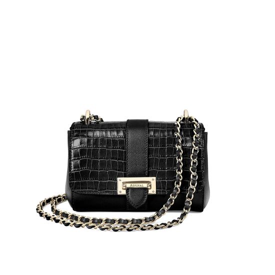Micro Lottie Bag in Deep Shine Small Black Croc from Aspinal of London