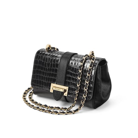 Micro Lottie Bag in Deep Shine Small Black Croc from Aspinal of London