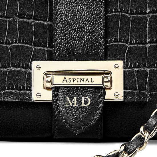 Micro Lottie Bag in Deep Shine Small Black Croc from Aspinal of London
