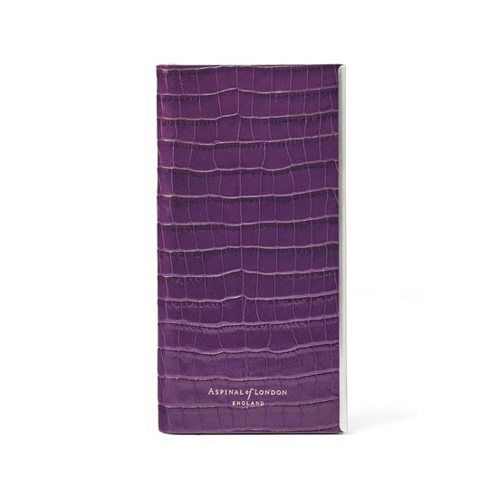 iPhone 7/8 Leather Book Case in Deep Shine Amethyst Small Croc from Aspinal of London