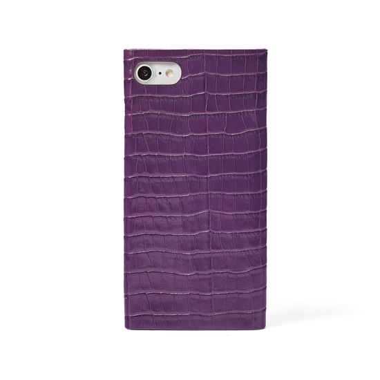iPhone 7/8 Leather Book Case in Deep Shine Amethyst Small Croc from Aspinal of London