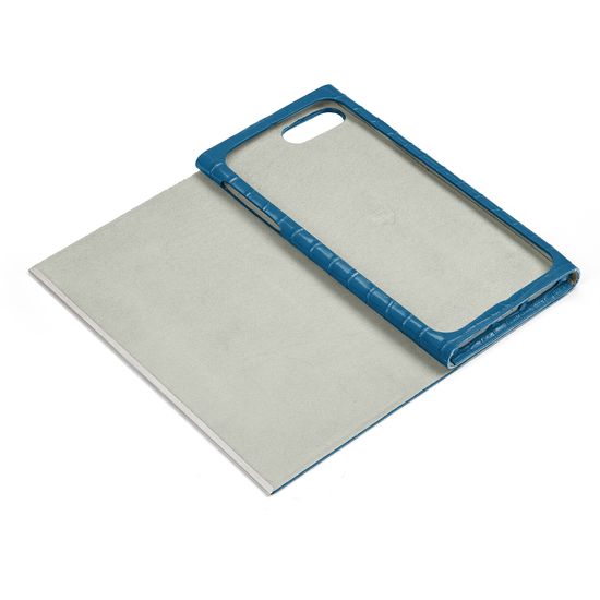 iPhone 7/8 Leather Book Case in Deep Shine Topaz Small Croc from Aspinal of London