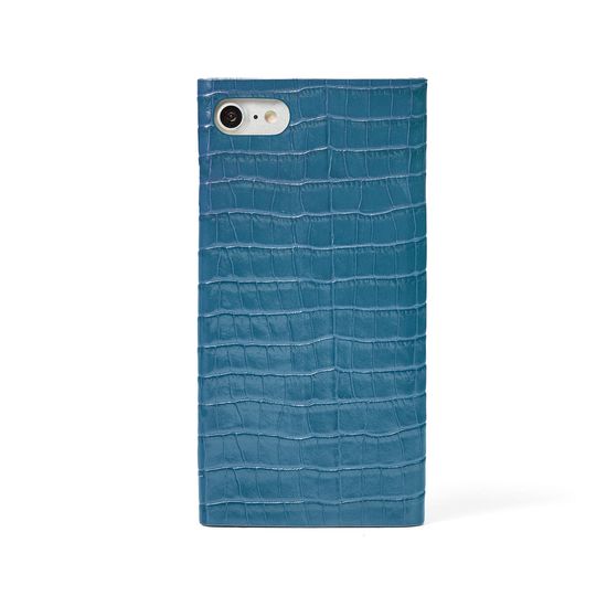 iPhone 7/8 Leather Book Case in Deep Shine Topaz Small Croc from Aspinal of London