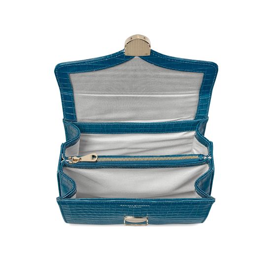 Midi Mayfair Bag in Deep Shine Topaz Small Croc from Aspinal of London