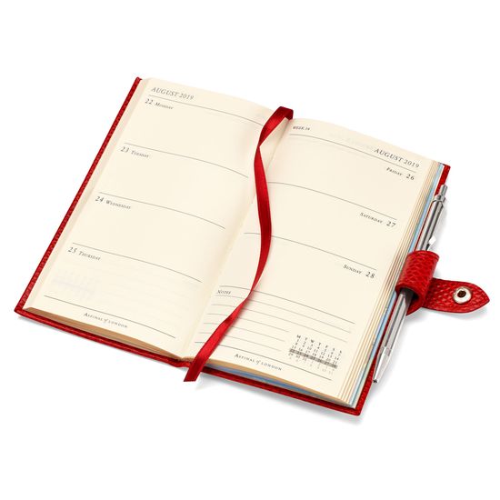 Slim Pocket Leather Diary with Pen in Berry Lizard from Aspinal of London