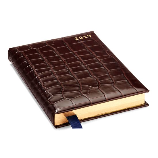 A5 Day to Page Leather Diary in Deep Shine Amazon Brown Croc from Aspinal of London
