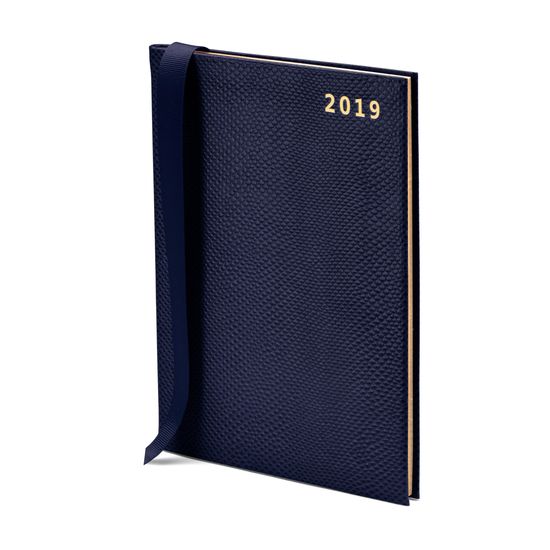 A5 Week to View Leather Diary in Midnight Blue Lizard from Aspinal of London