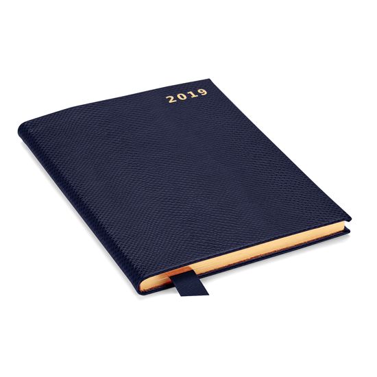 A5 Week to View Leather Diary in Midnight Blue Lizard from Aspinal of London