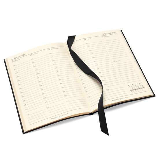 A5 Week to View Leather Diary in Midnight Blue Lizard from Aspinal of London