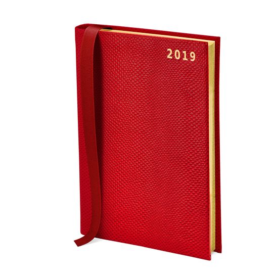 A5 Day to Page Leather Diary in Berry Lizard from Aspinal of London