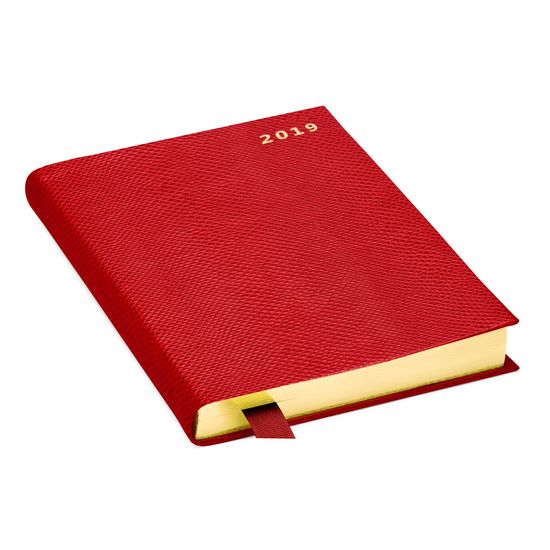 A5 Day to Page Leather Diary in Berry Lizard from Aspinal of London