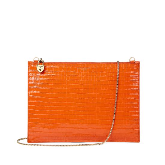 Soho Clutch in Deep Shine Amber Small Croc from Aspinal of London