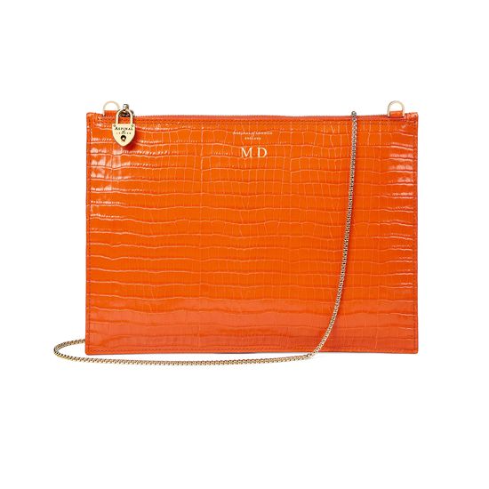 Soho Clutch in Deep Shine Amber Small Croc from Aspinal of London