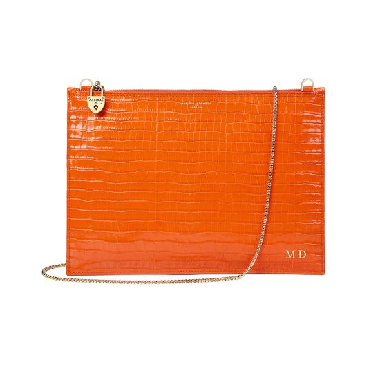 Soho Clutch in Deep Shine Amber Small Croc from Aspinal of London