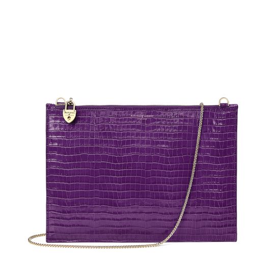 Soho Clutch in Deep Shine Amethyst Small Croc from Aspinal of London