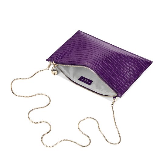 Soho Clutch in Deep Shine Amethyst Small Croc from Aspinal of London