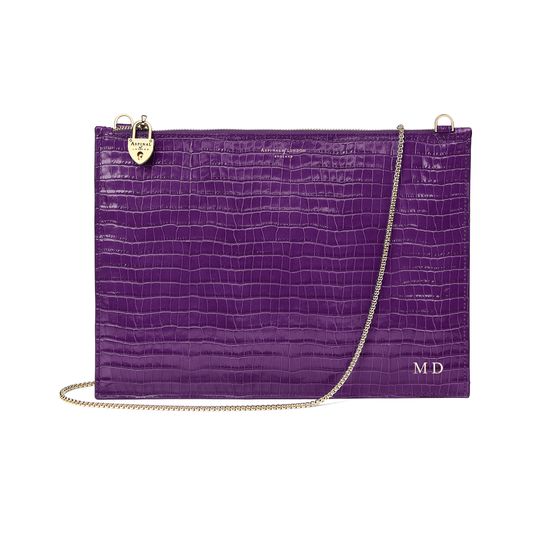 Soho Clutch in Deep Shine Amethyst Small Croc from Aspinal of London