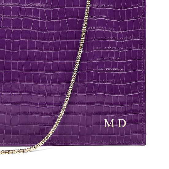 Soho Clutch in Deep Shine Amethyst Small Croc from Aspinal of London