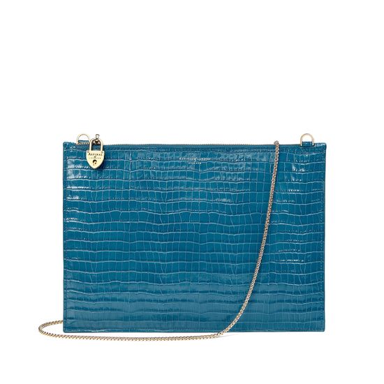 Soho Clutch in Deep Shine Topaz Small Croc from Aspinal of London